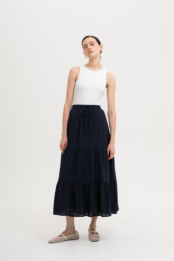 *BACKORDER 2* SEINE TIERED DRAWSTRING MAXI SKIRT