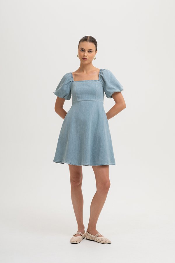 SIMONE PUFF SLEEVES DENIM DRESS