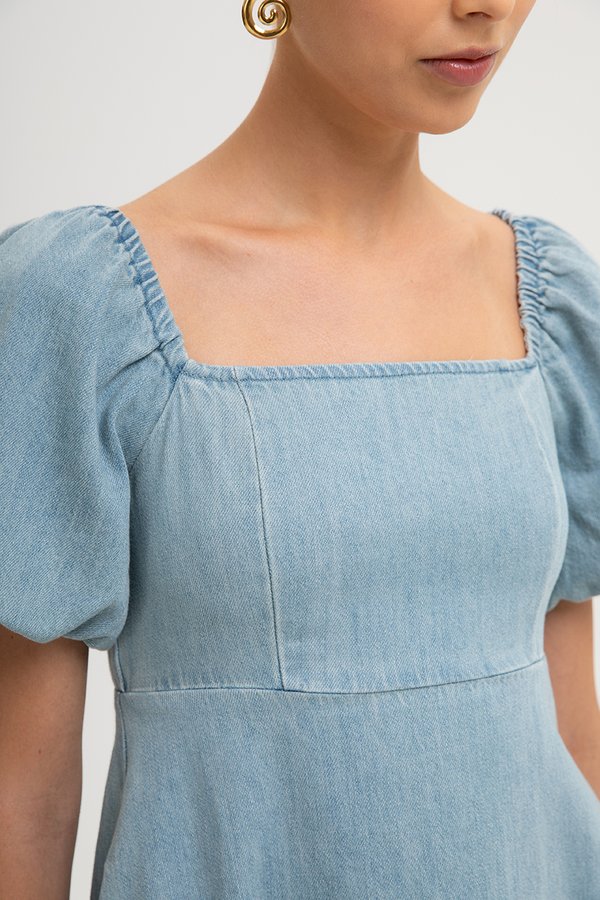 SIMONE PUFF SLEEVES DENIM DRESS