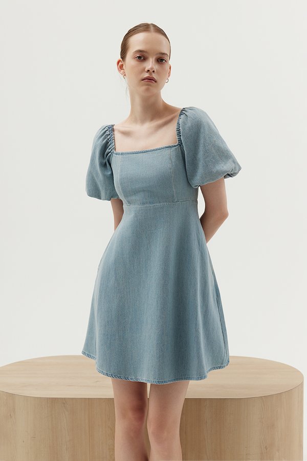SIMONE PUFF SLEEVES DENIM DRESS