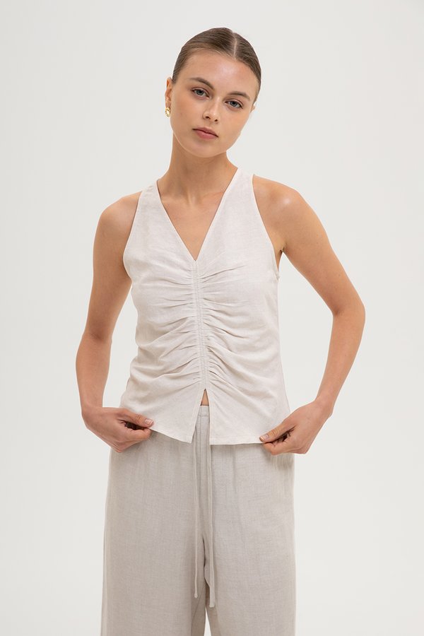 *BACKORDER* KATIYA RUCHED LINEN TOP