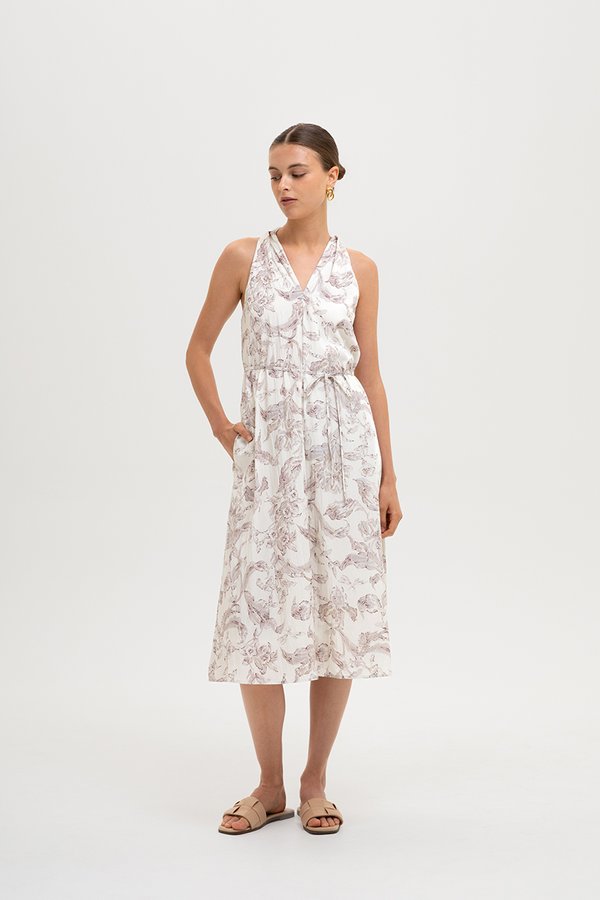 RAYLA FLORAL PRINTED HALTER MIDI DRESS W SASH RAYLA FLORAL PRINTED HALTER MIDI DRESS W SASH