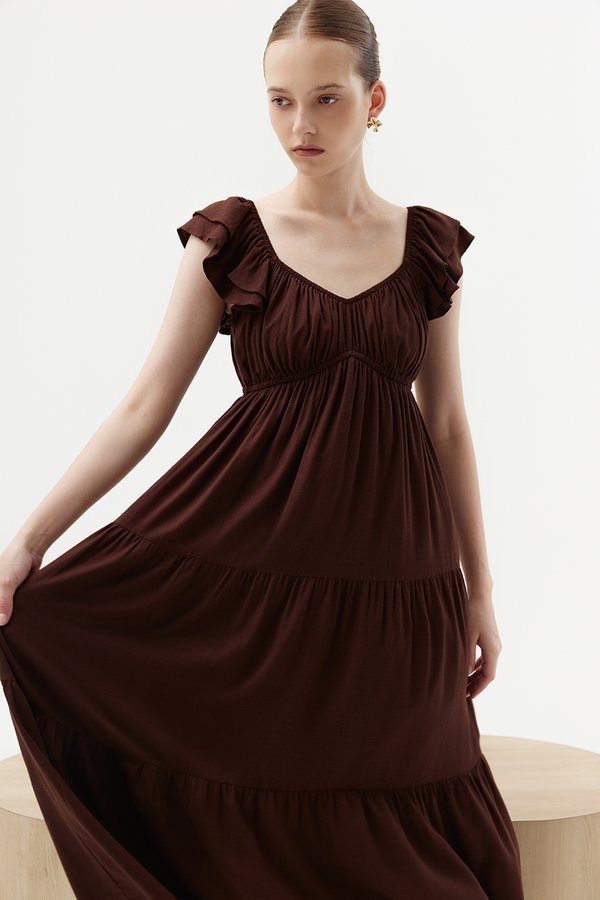 GABINA FLUTTER SLEEVE MAXI LINEN DRESS