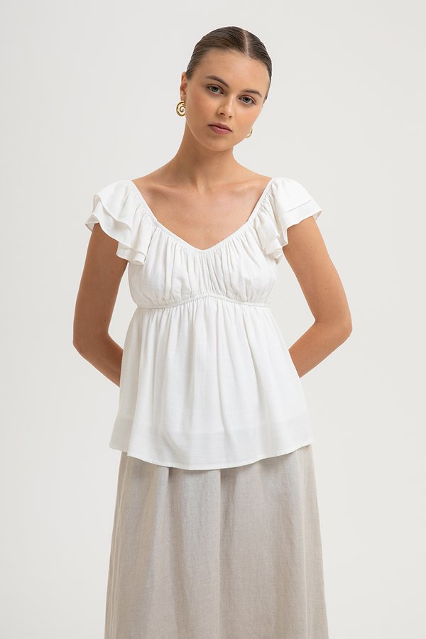 GABY FLUTTER SLEEVE BABY DOLL LINEN TOP