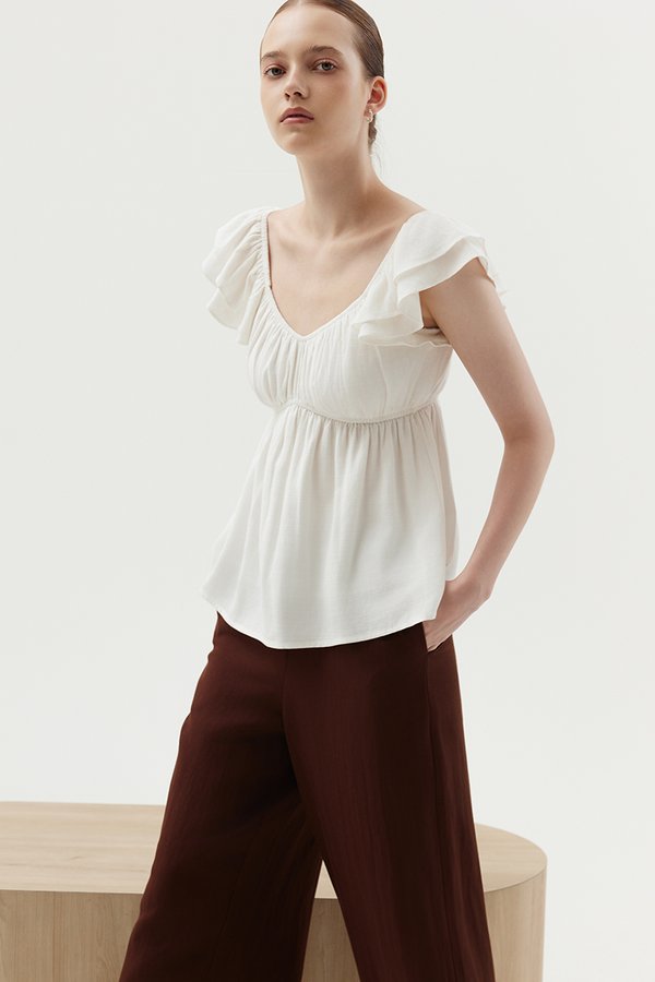 GABY FLUTTER SLEEVE BABY DOLL LINEN TOP