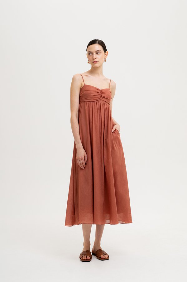 KAYLA RUCHED LINEN MAXI DRESS