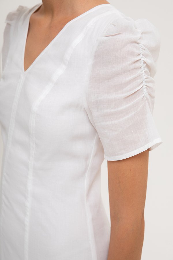 RAQUEL PUFF SLEEVE PANELLED LINEN DRESS