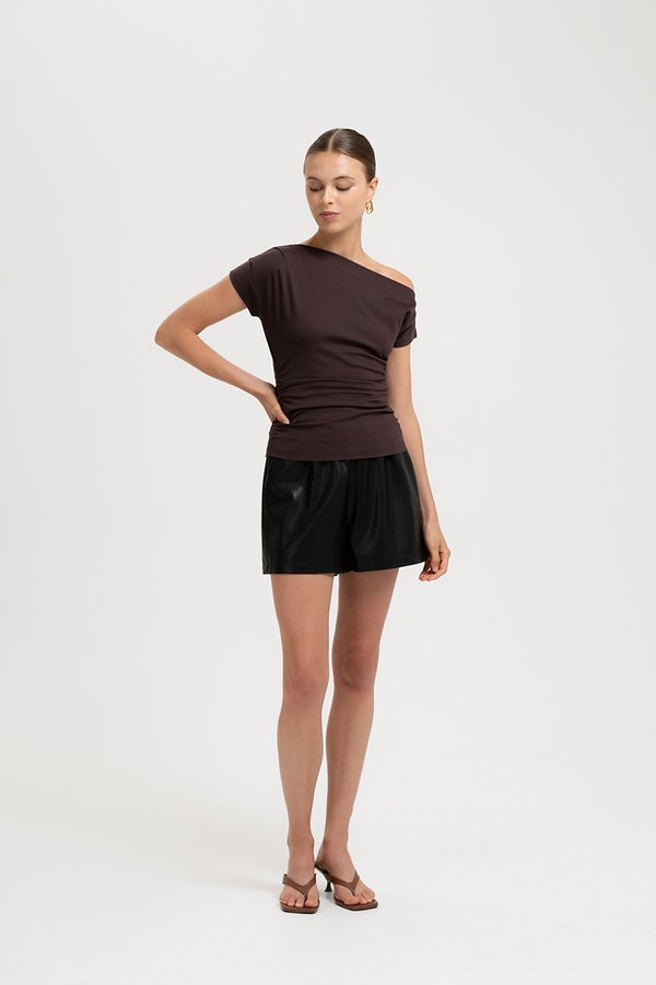 *BACKORDER* SAMIRA ASYMMETRIC RUCHED MODAL TEE