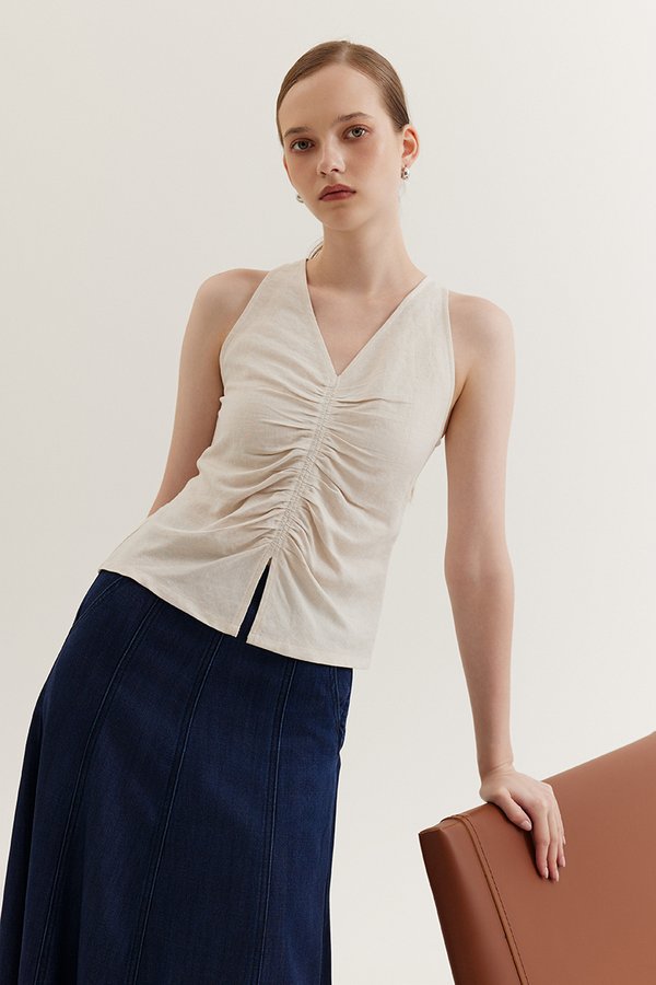 *BACKORDER* KATIYA RUCHED LINEN TOP