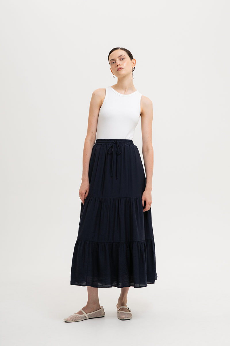 SEINE TIERED DRAWSTRING MAXI SKIRT