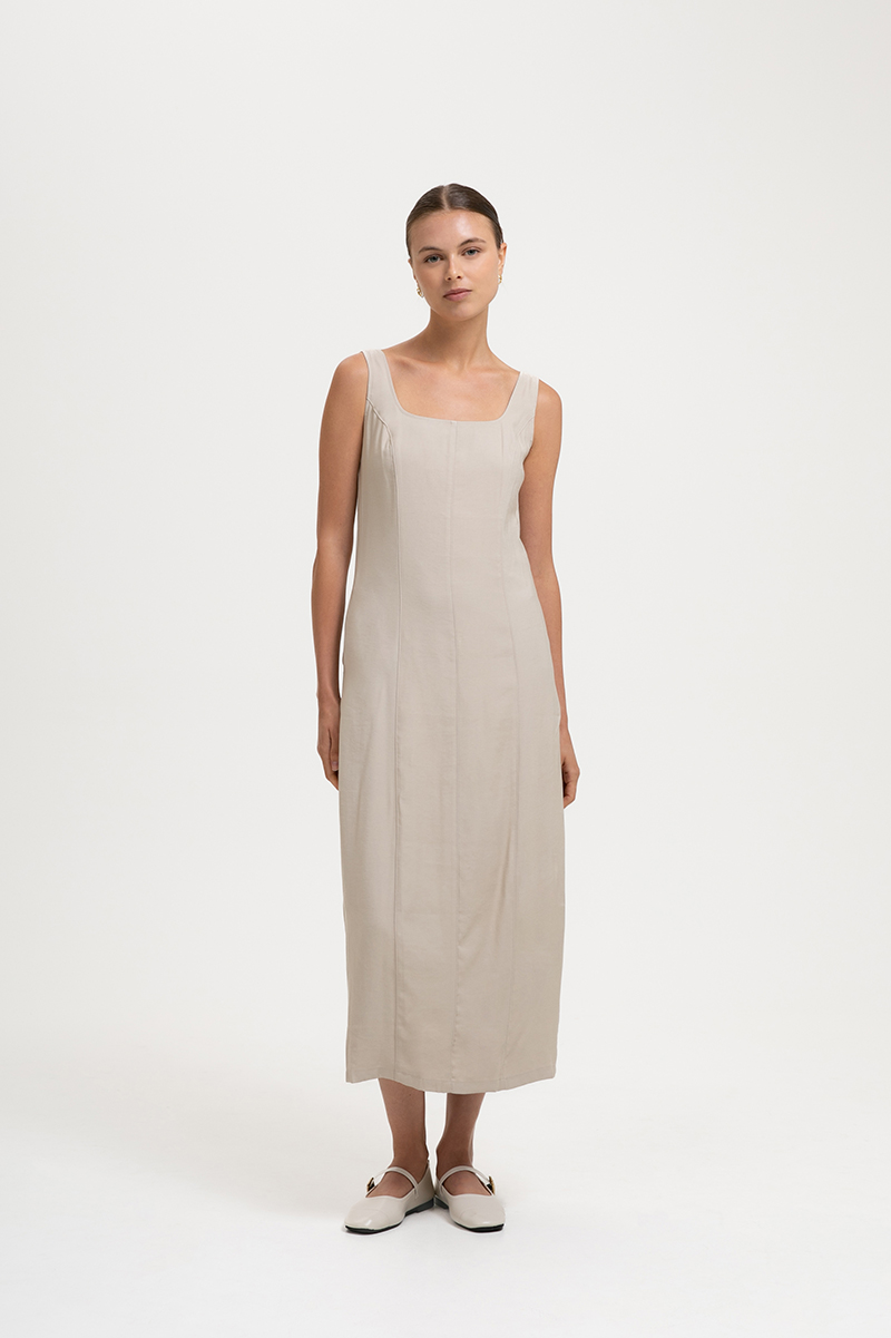 SLOANE PANELLED SQUARE NECK SLEEVELESS DRESS