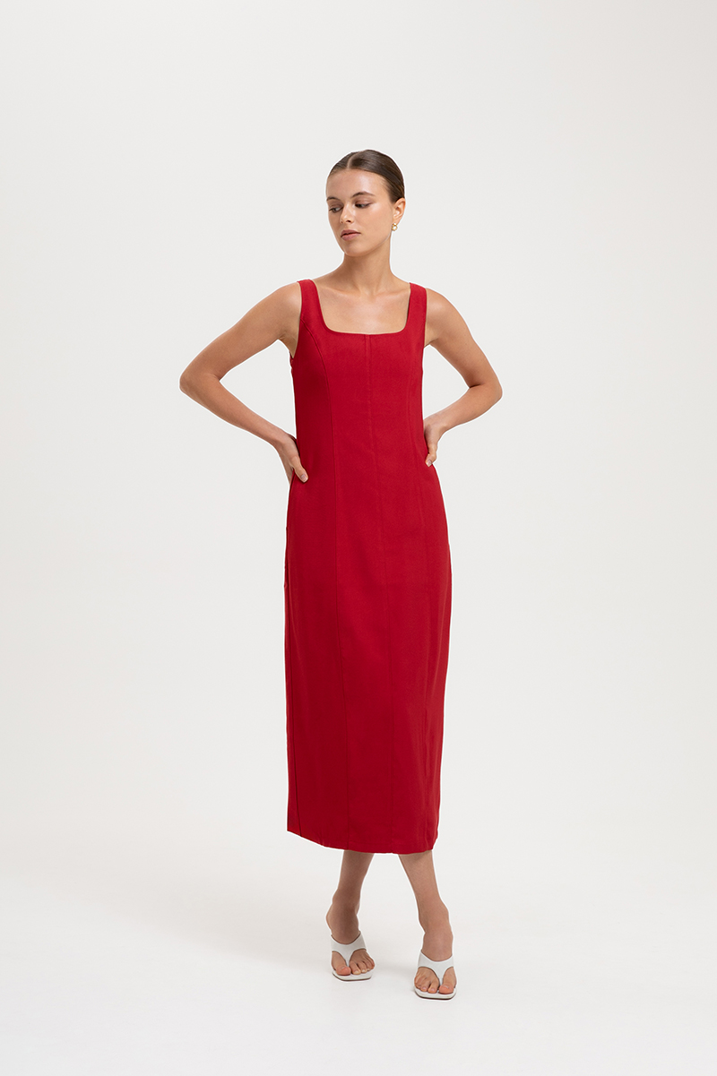 SLOANE PANELLED SQUARE NECK SLEEVELESS DRESS