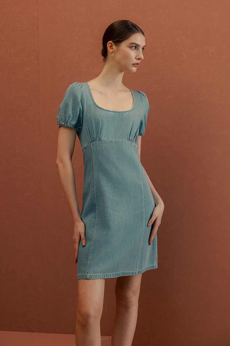 MYLIE PUFF SLEEVE DENIM DRESS