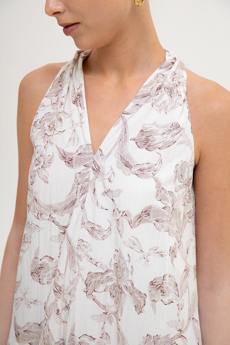 RAYLA FLORAL PRINTED HALTER MIDI DRESS W SASH