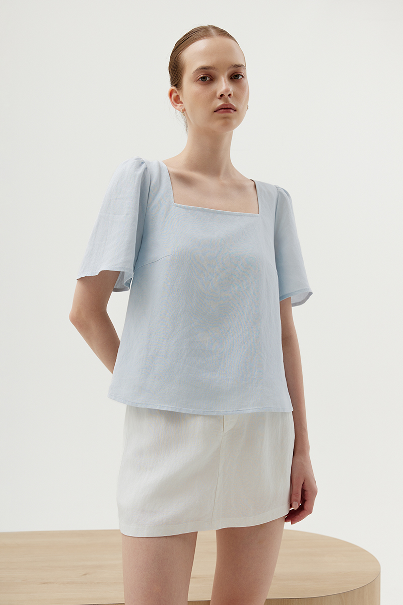 KANDY FLUTTER SLEEVE LINEN TOP