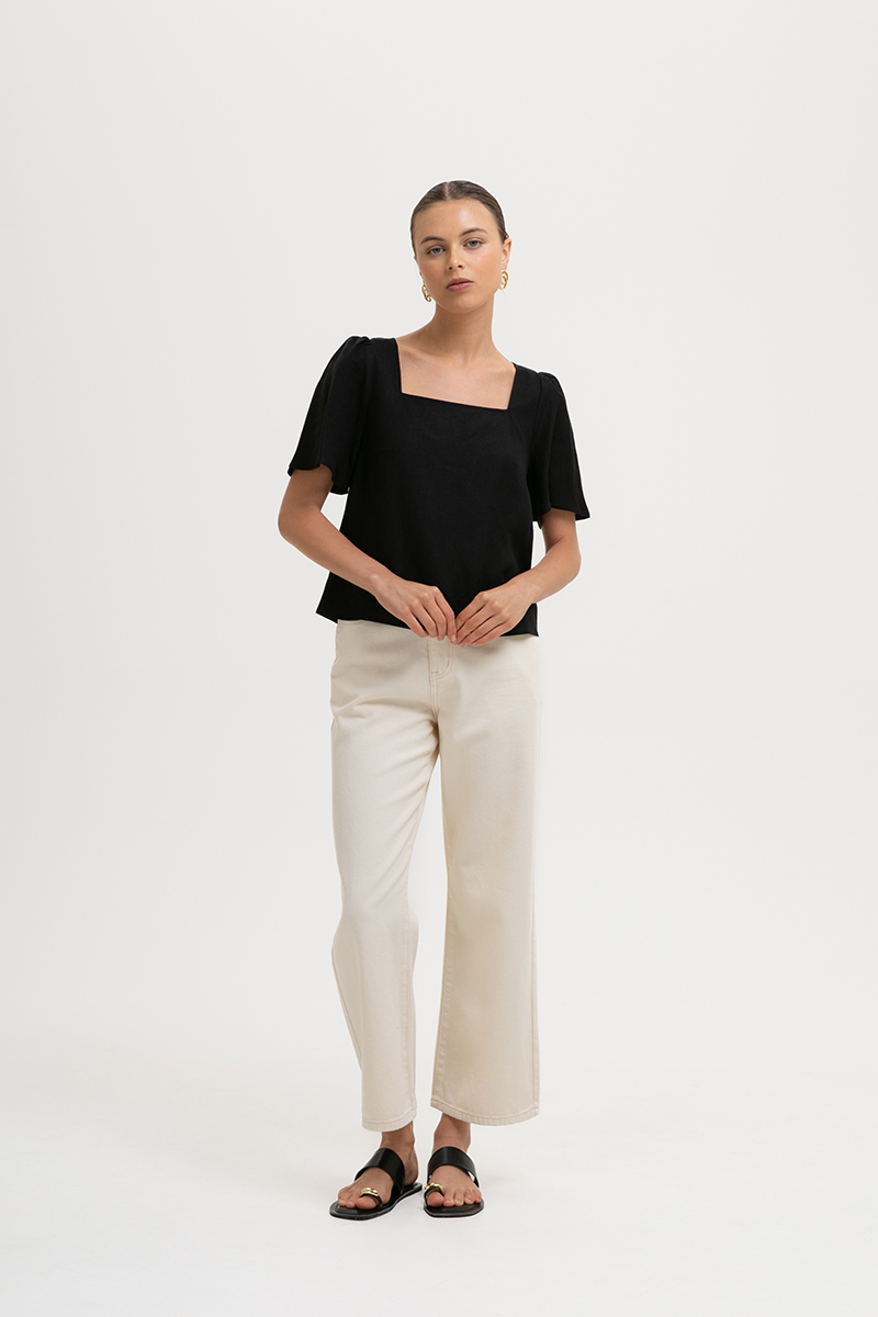 KANDY FLUTTER SLEEVE LINEN TOP