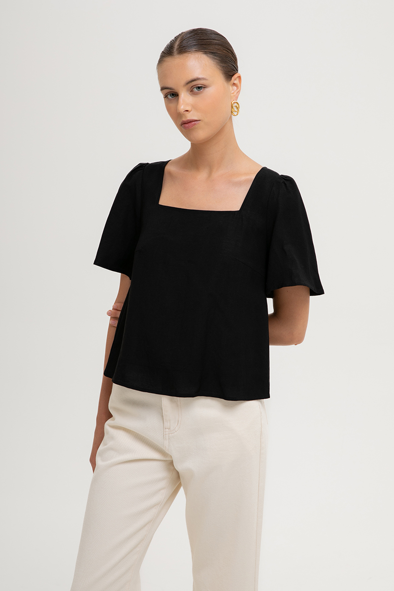 KANDY FLUTTER SLEEVE LINEN TOP