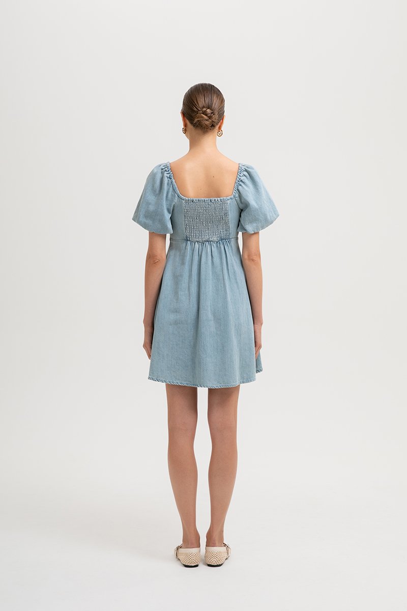 SIMONE PUFF SLEEVES DENIM DRESS
