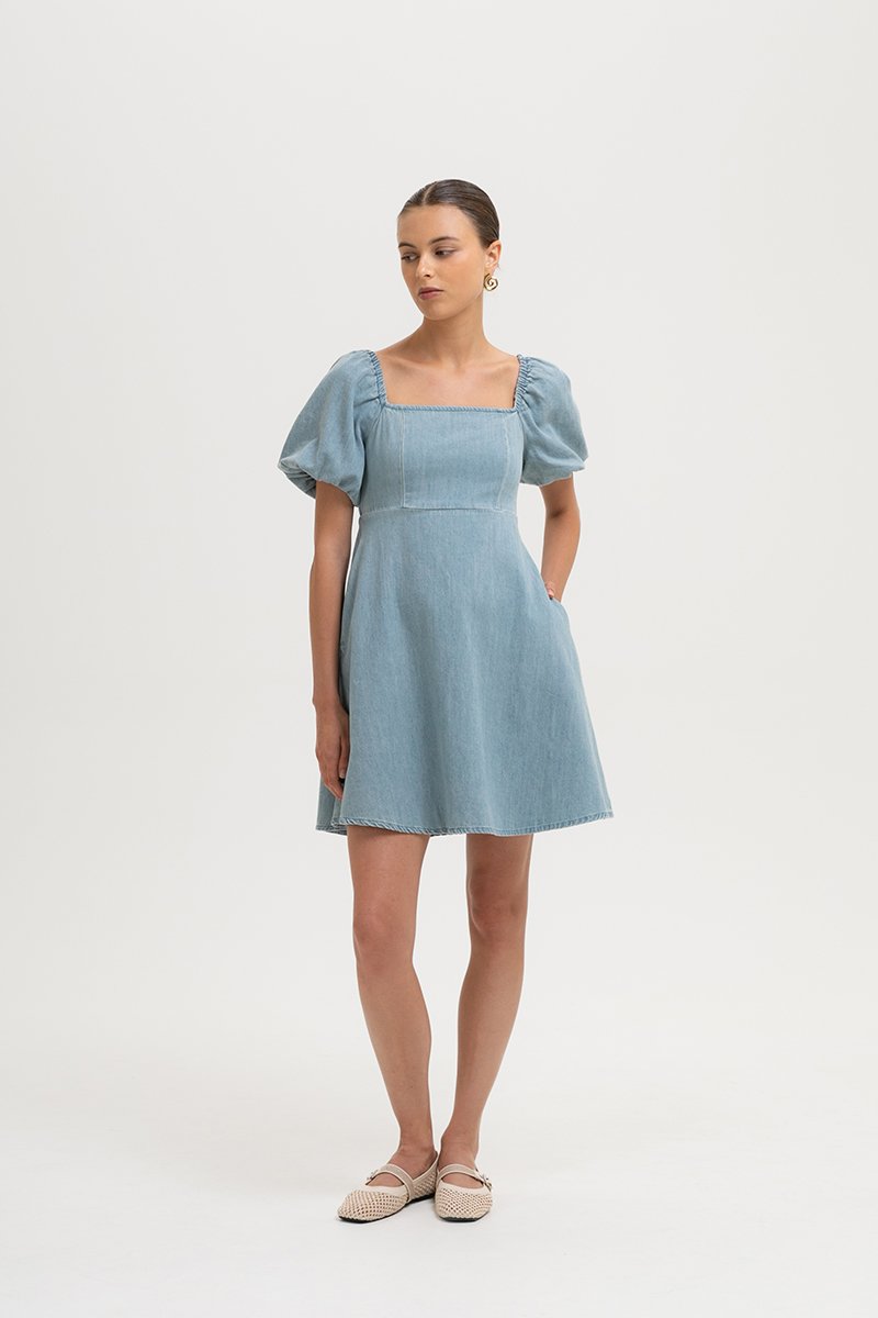 SIMONE PUFF SLEEVES DENIM DRESS