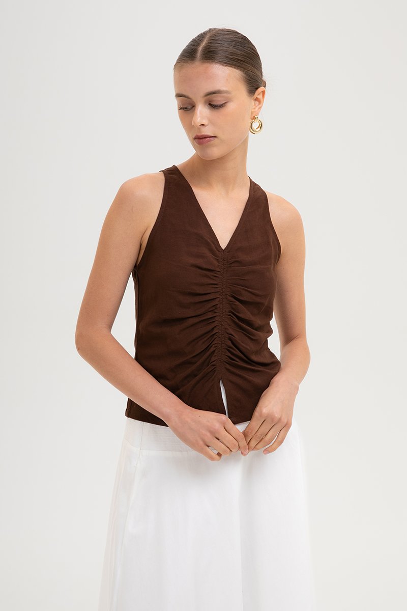 KATIYA RUCHED LINEN TOP