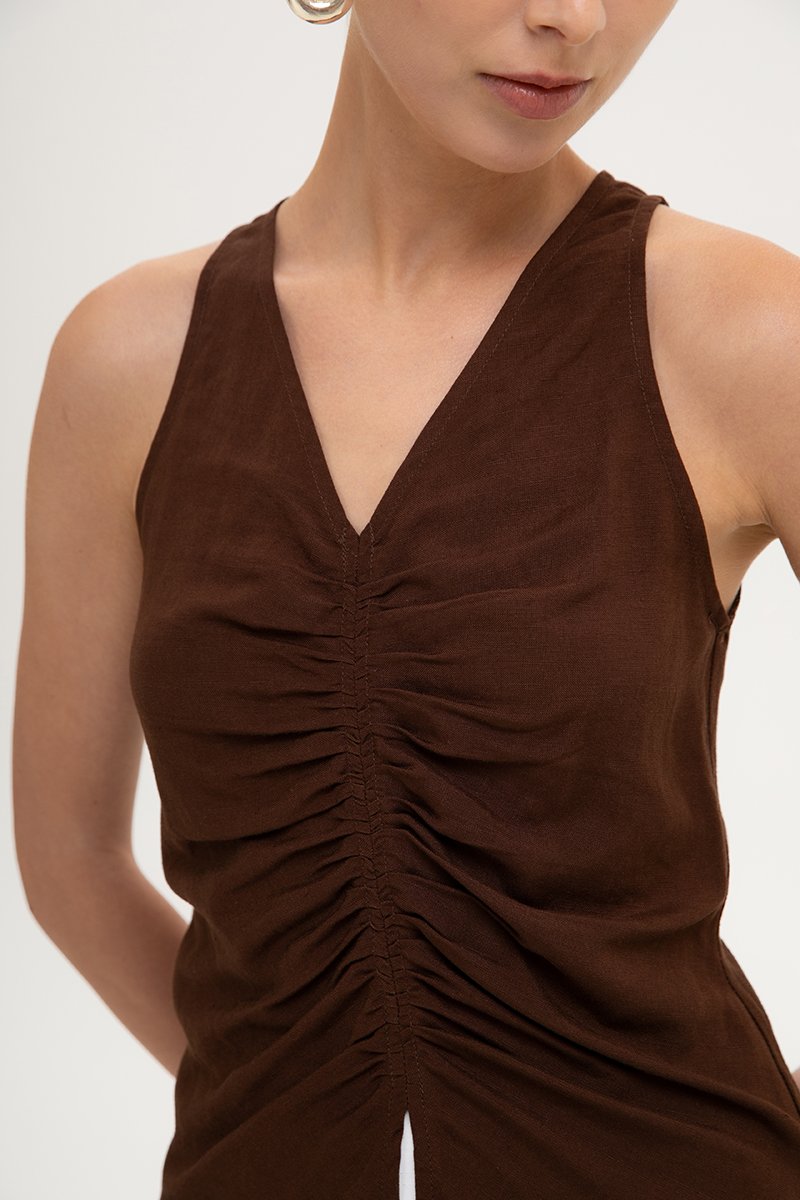 KATIYA RUCHED LINEN TOP