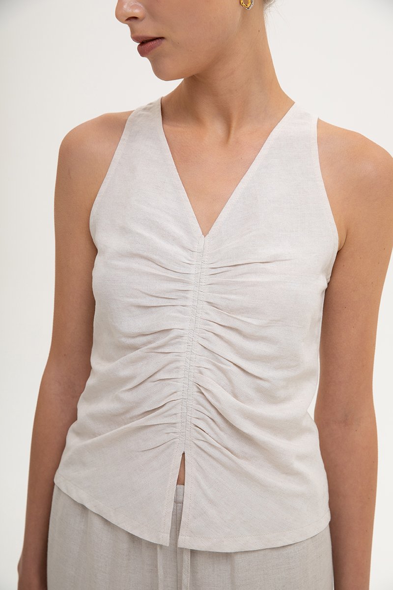 KATIYA RUCHED LINEN TOP