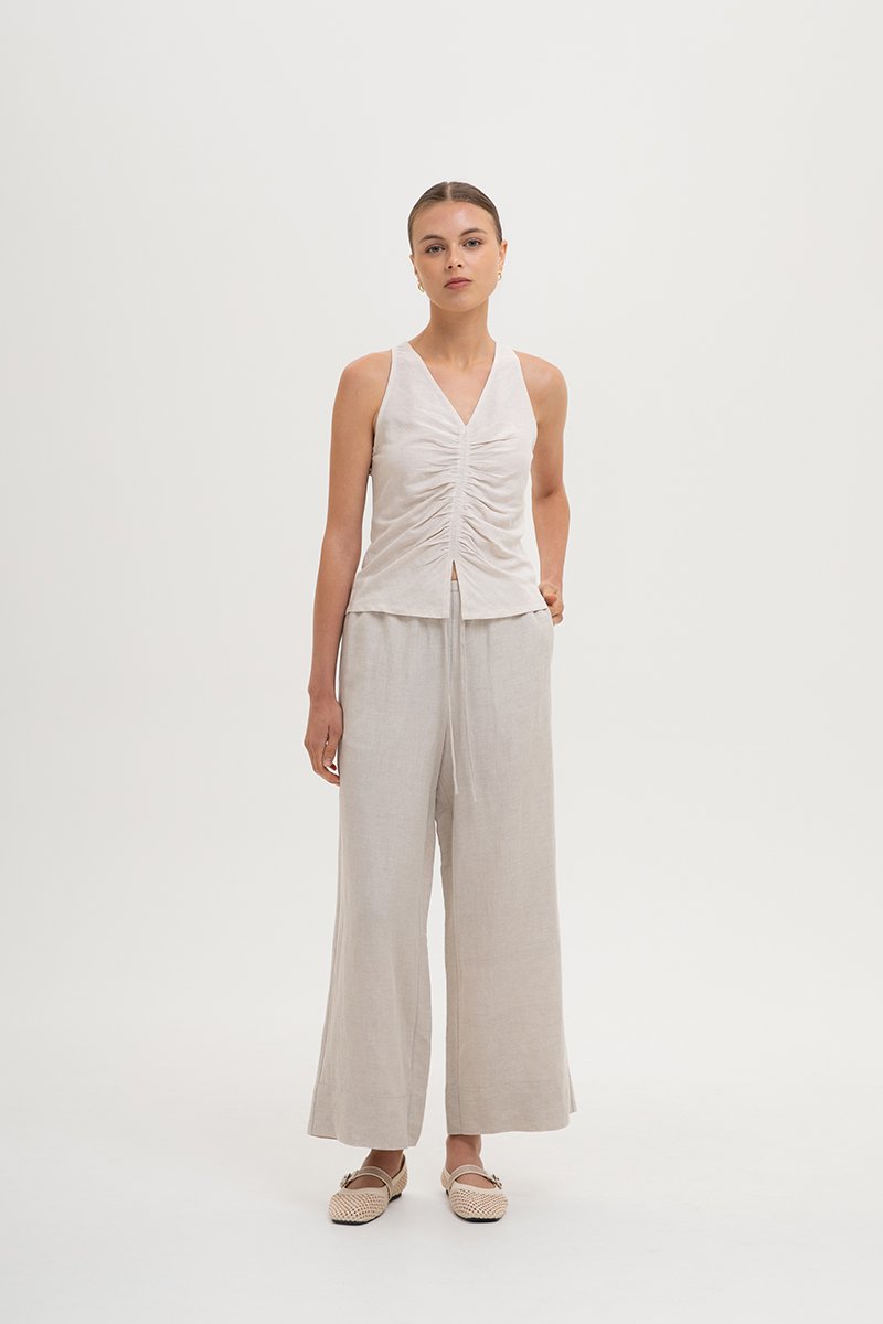 KATIYA RUCHED LINEN TOP