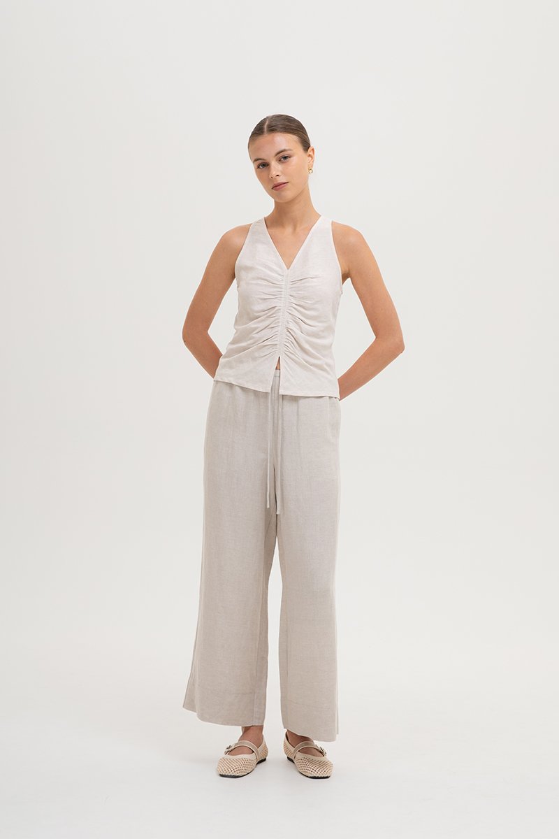 KATIYA RUCHED LINEN TOP