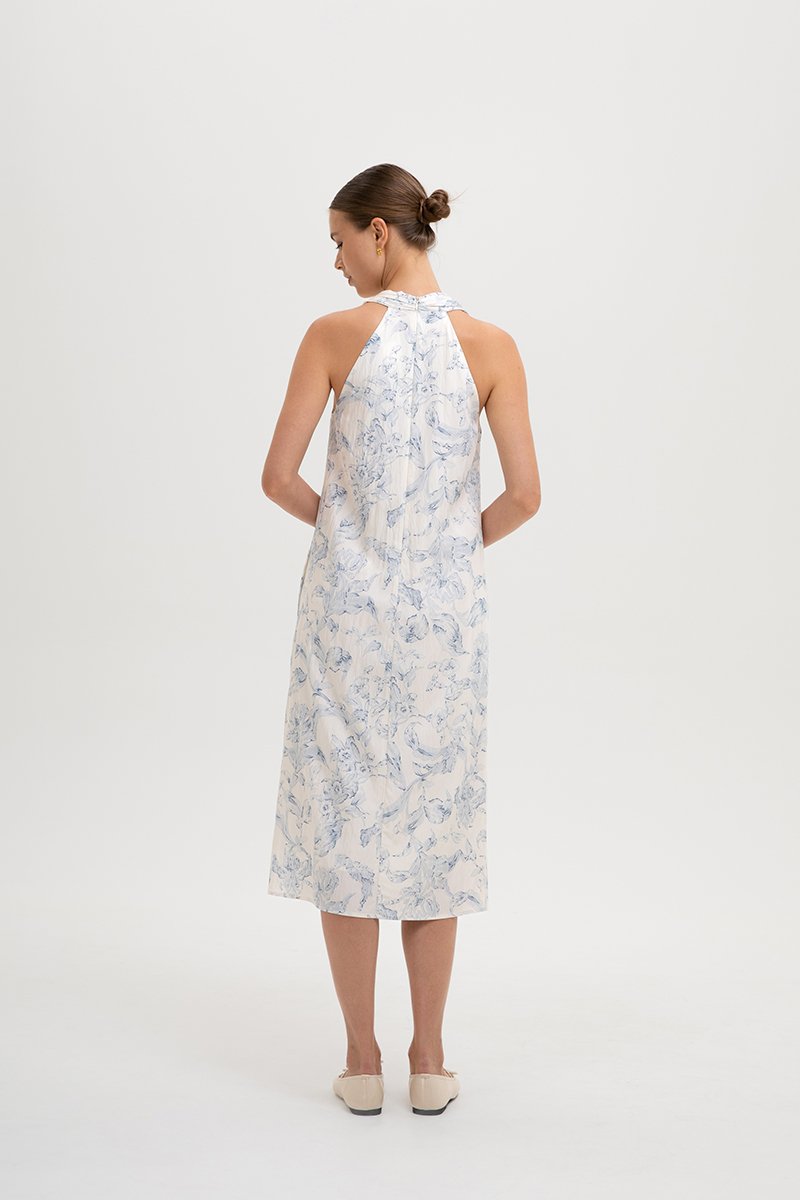 RAYLA FLORAL PRINTED HALTER MIDI DRESS W SASH