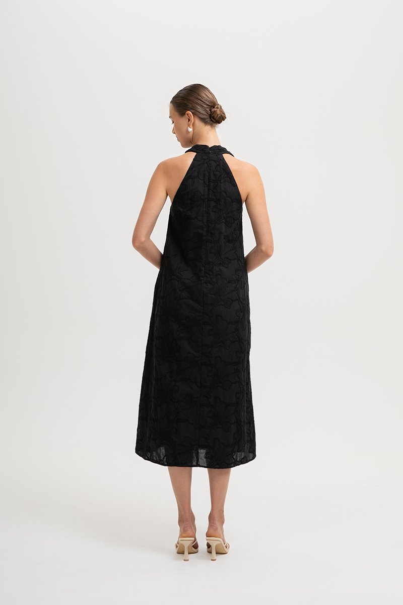 KALYSSA EMBROIDERED HALTER DRESS
