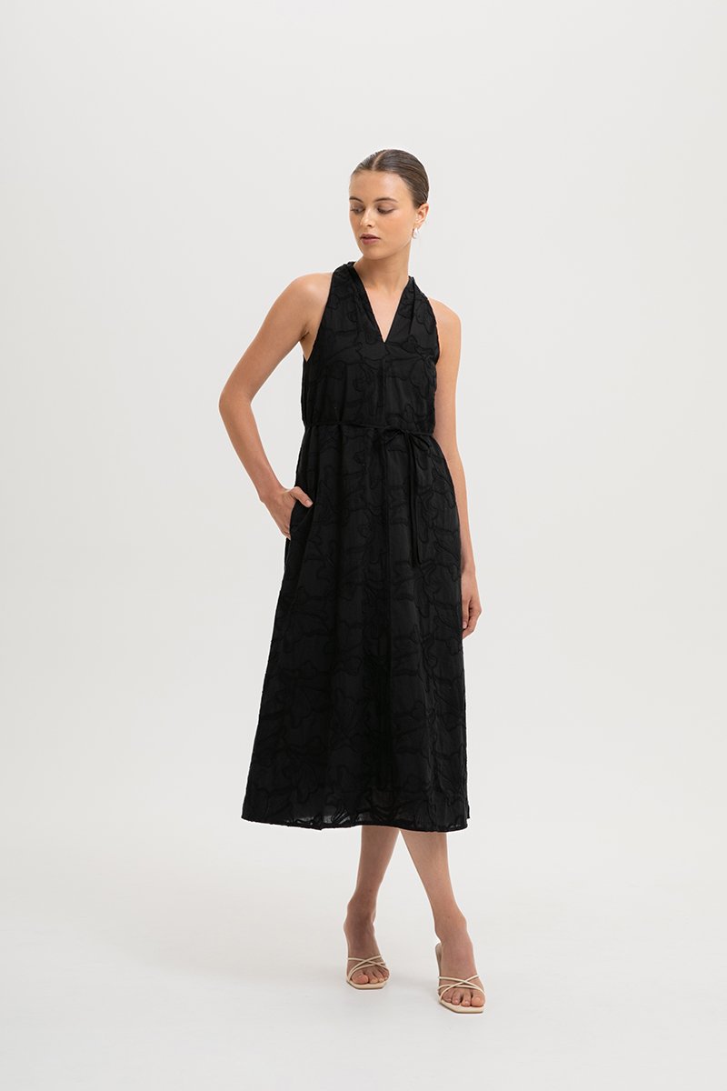 KALYSSA EMBROIDERED HALTER DRESS