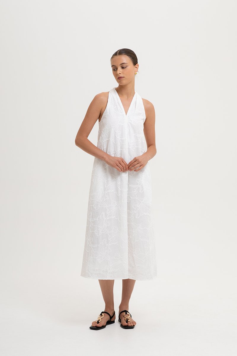 KALYSSA EMBROIDERED HALTER DRESS