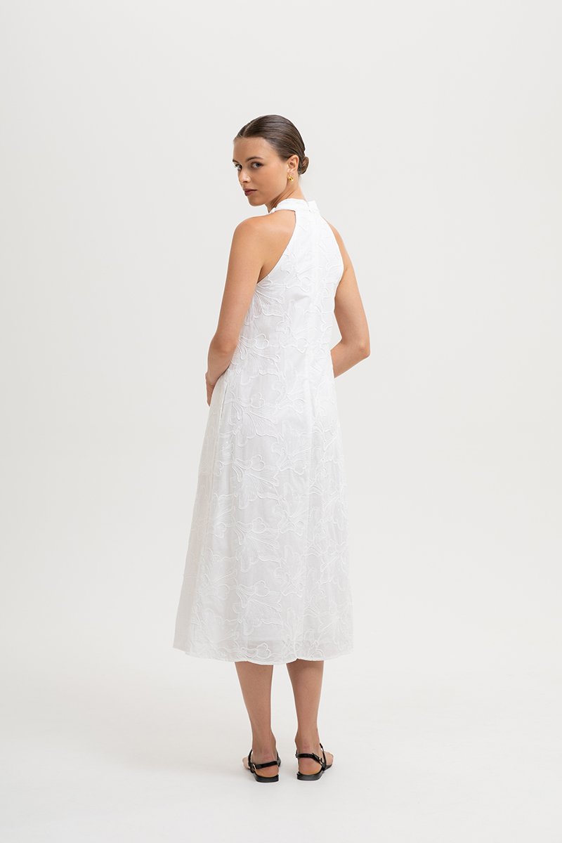 KALYSSA EMBROIDERED HALTER DRESS