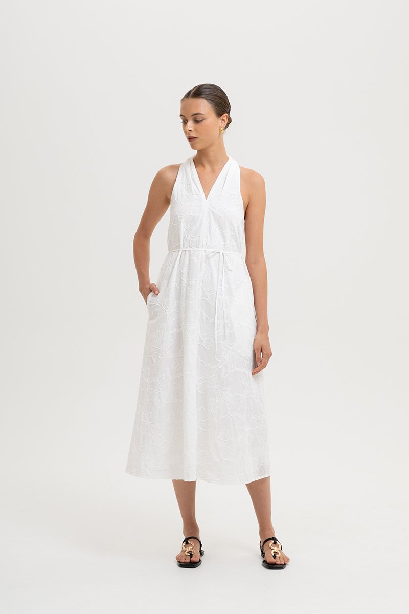 KALYSSA EMBROIDERED HALTER DRESS