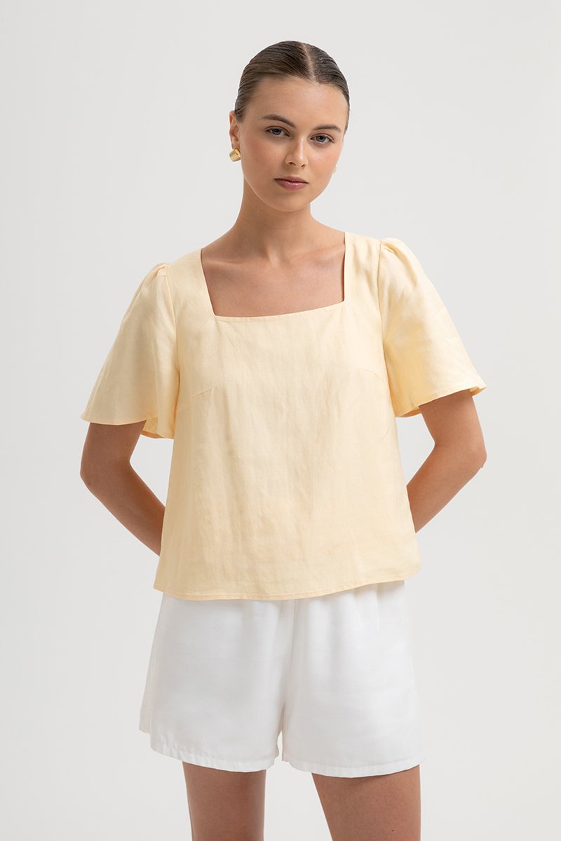 KANDY FLUTTER SLEEVE LINEN TOP