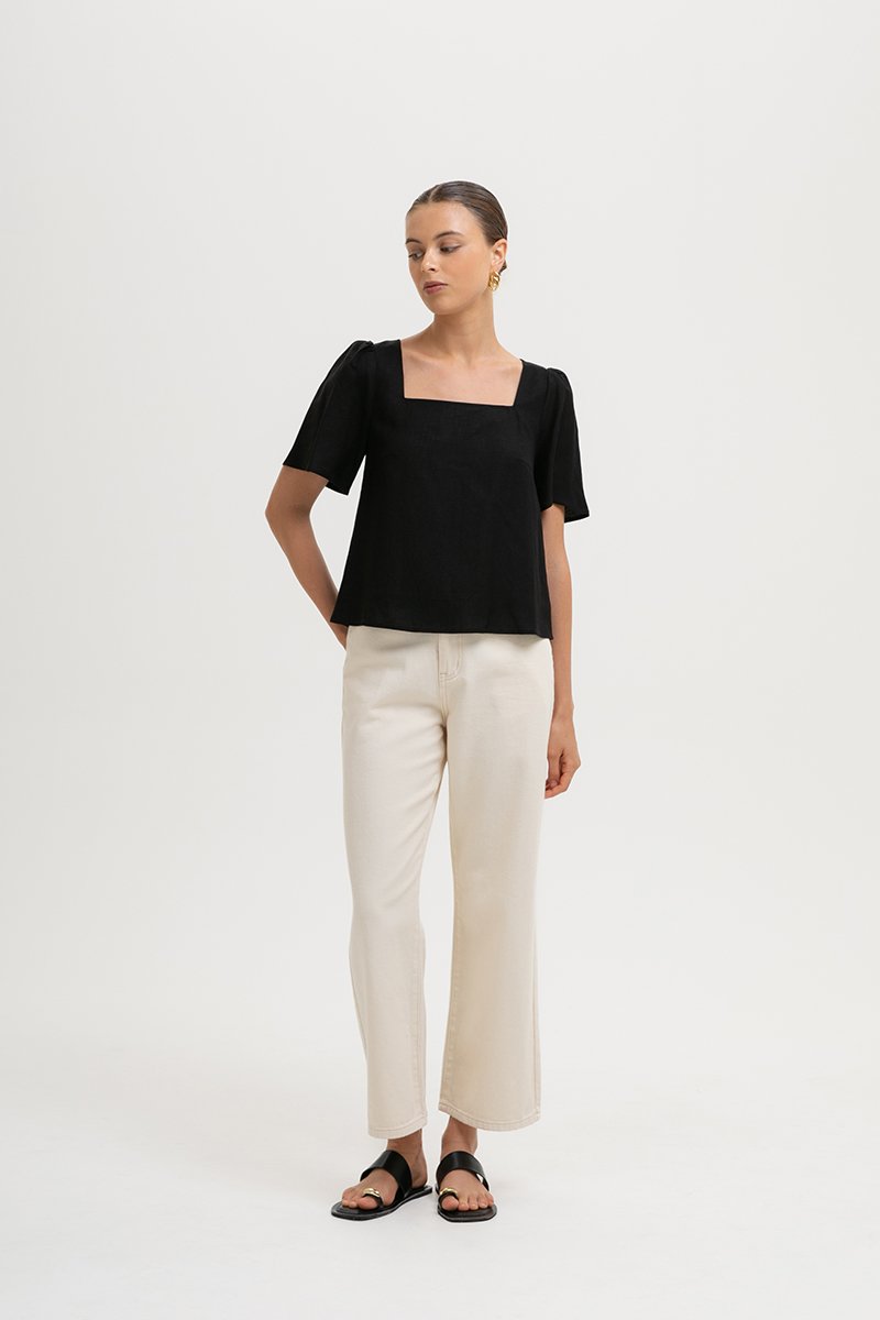 KANDY FLUTTER SLEEVE LINEN TOP