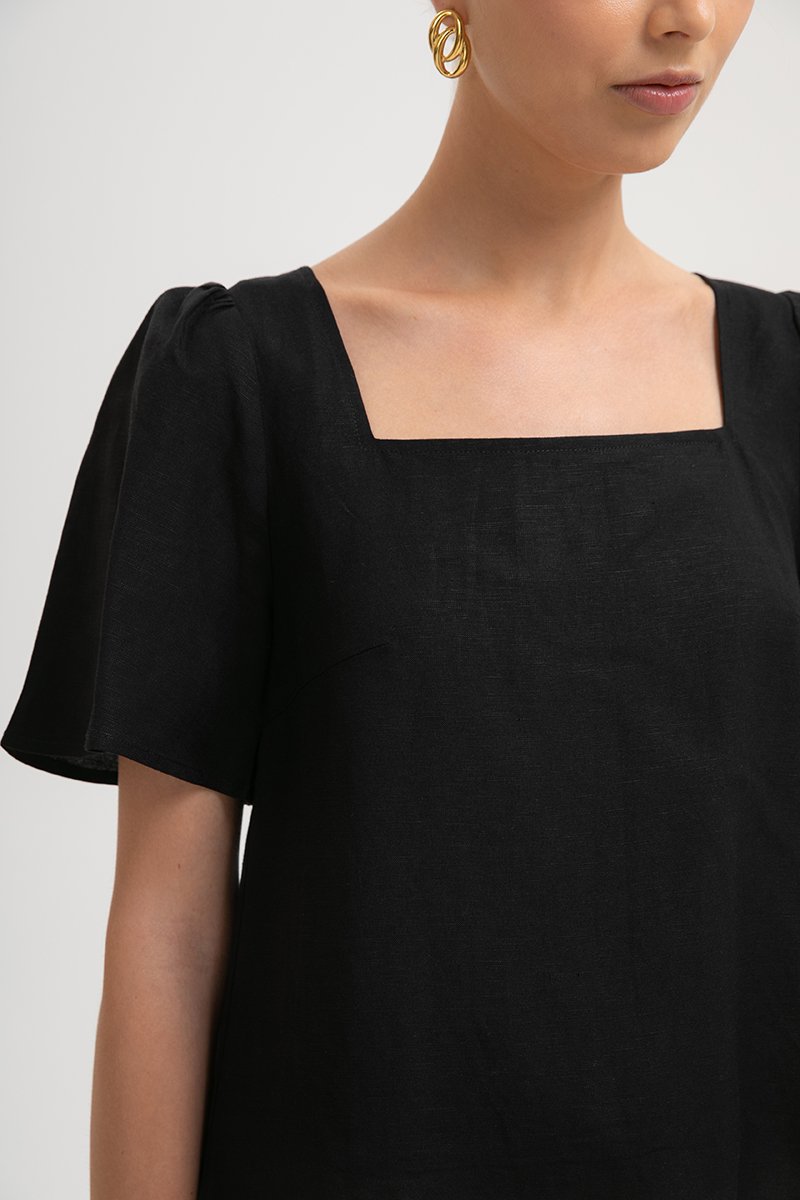 KANDY FLUTTER SLEEVE LINEN TOP