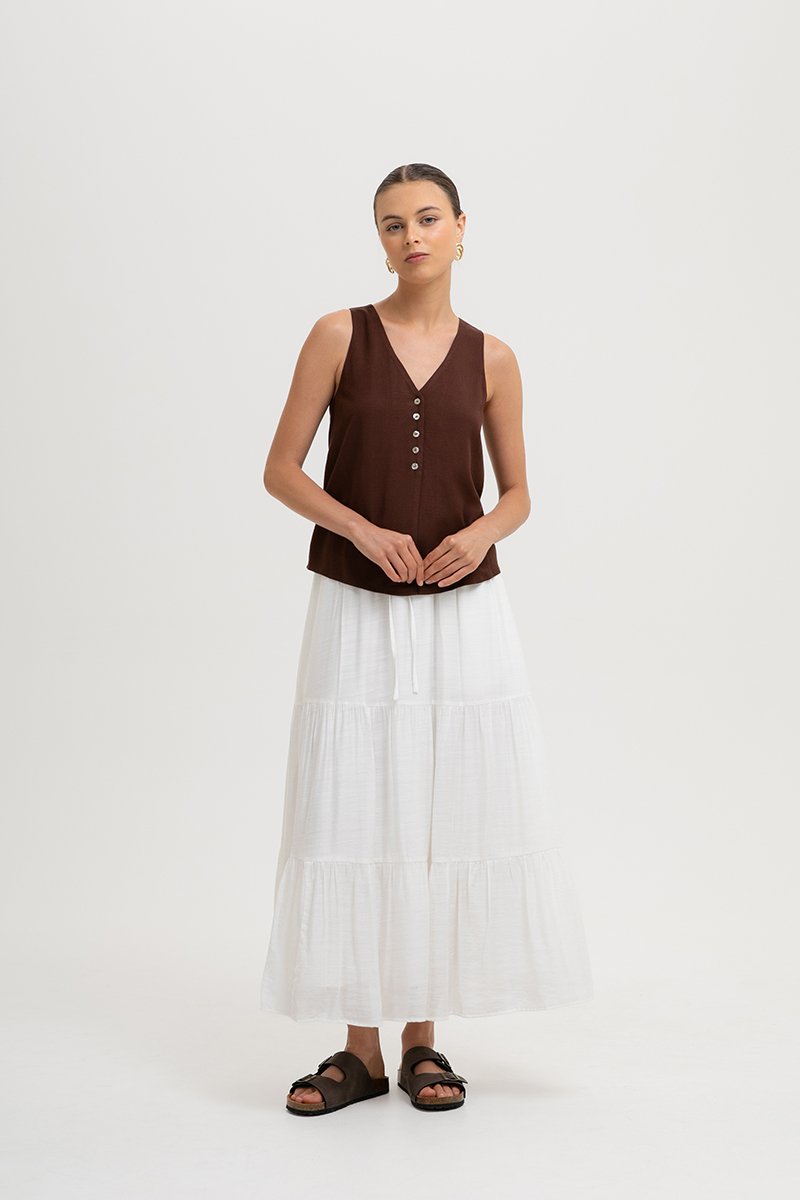 HEATHER SLEEVELESS BUTTONDOWN LINEN TOP