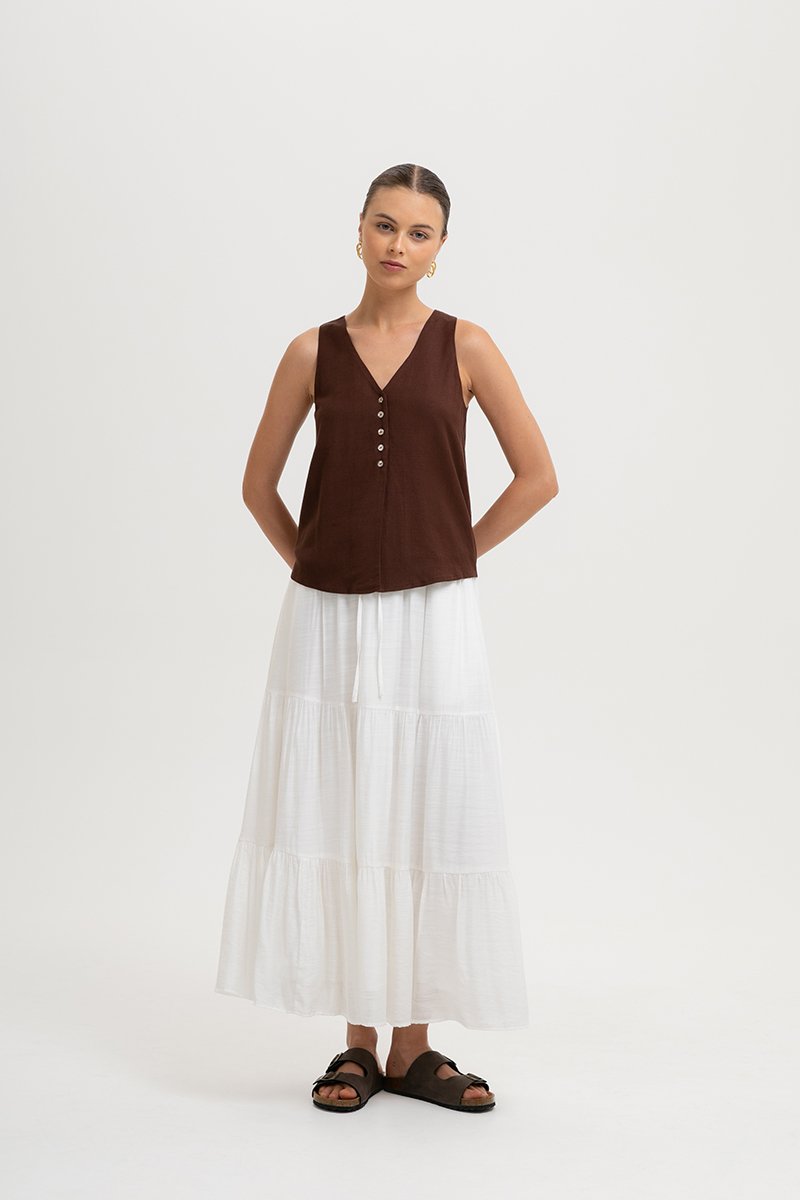 HEATHER SLEEVELESS BUTTONDOWN LINEN TOP