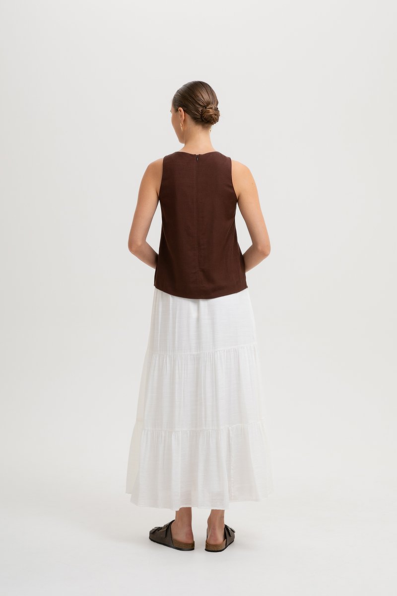 HEATHER SLEEVELESS BUTTONDOWN LINEN TOP