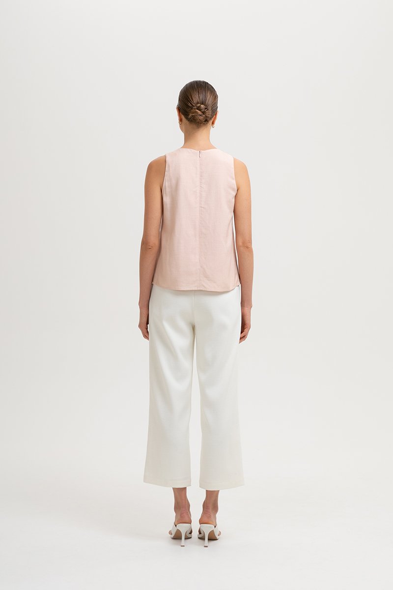 HEATHER SLEEVELESS BUTTONDOWN LINEN TOP