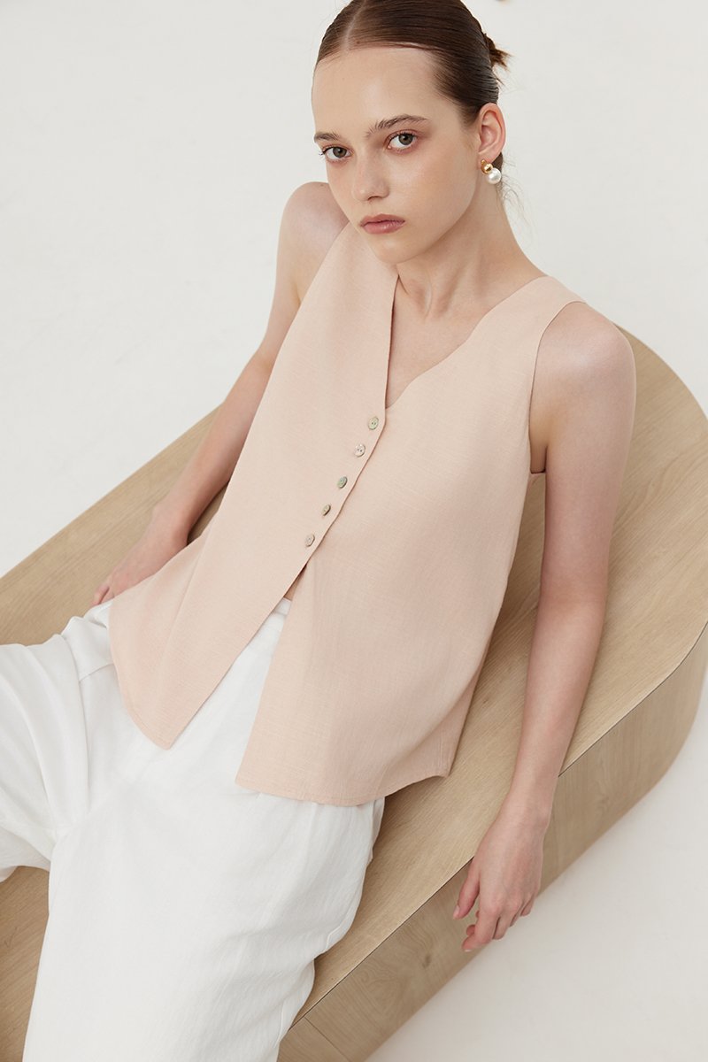 HEATHER SLEEVELESS BUTTONDOWN LINEN TOP