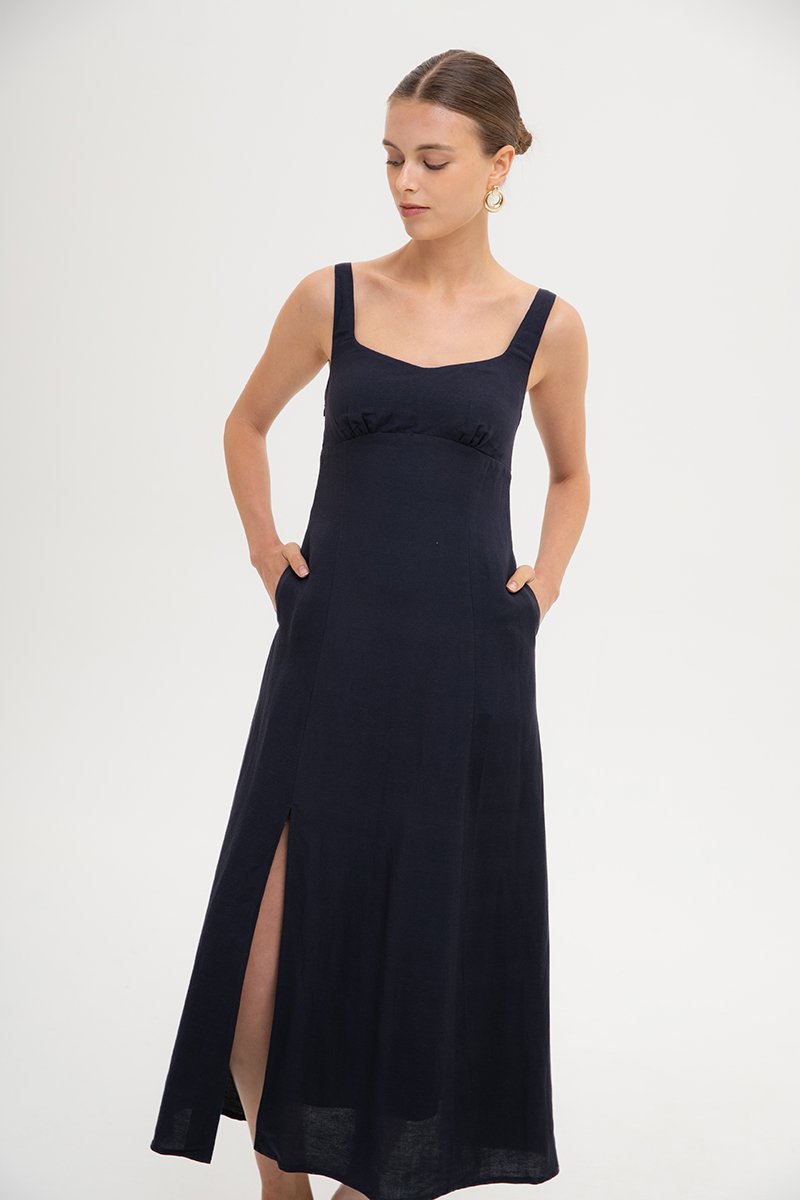 NALLA LINEN MIDI DRESS