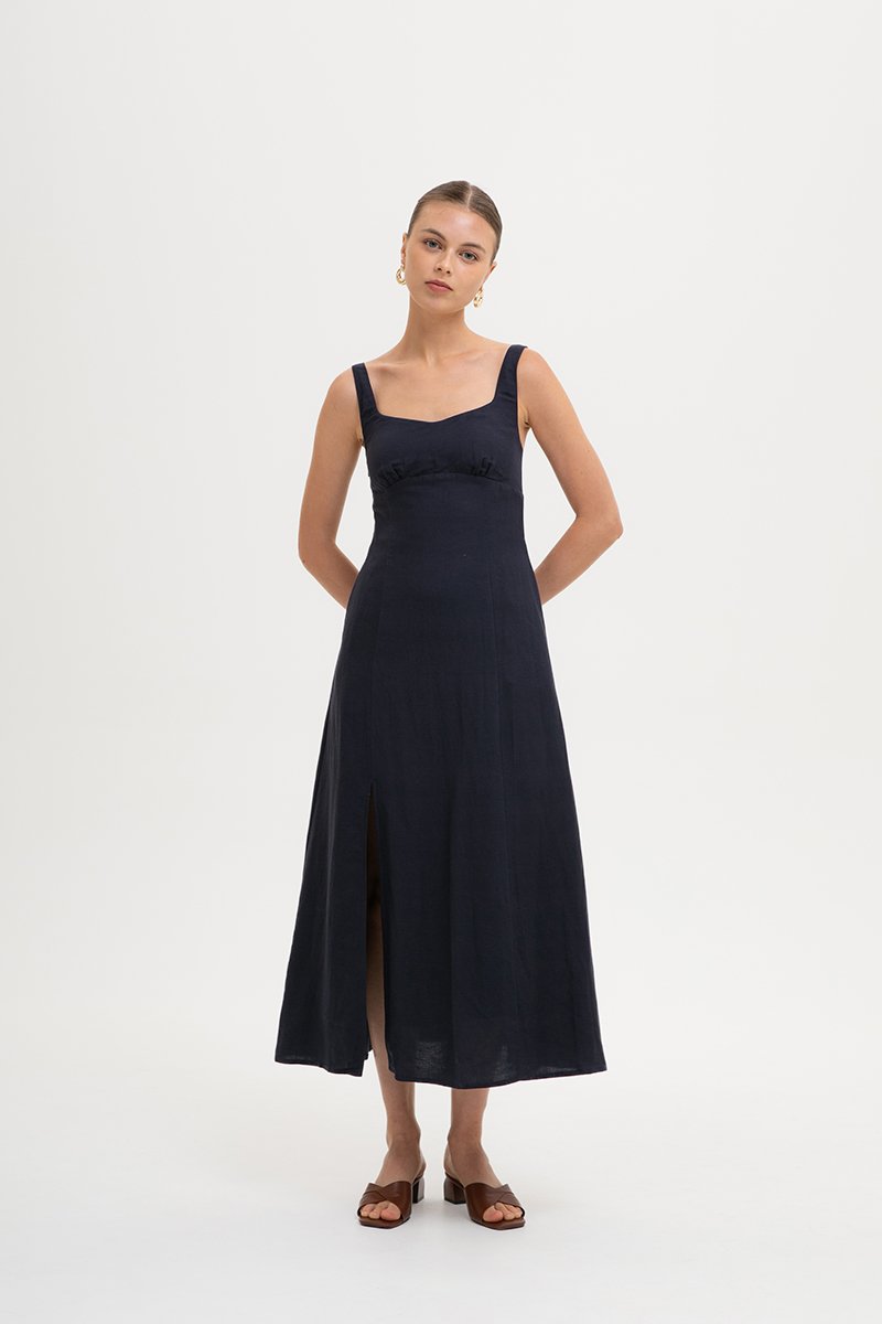 NALLA LINEN MIDI DRESS