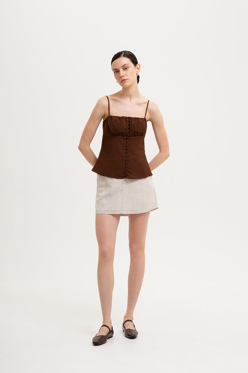 YASMINE RUCHED CAMI LINEN TOP