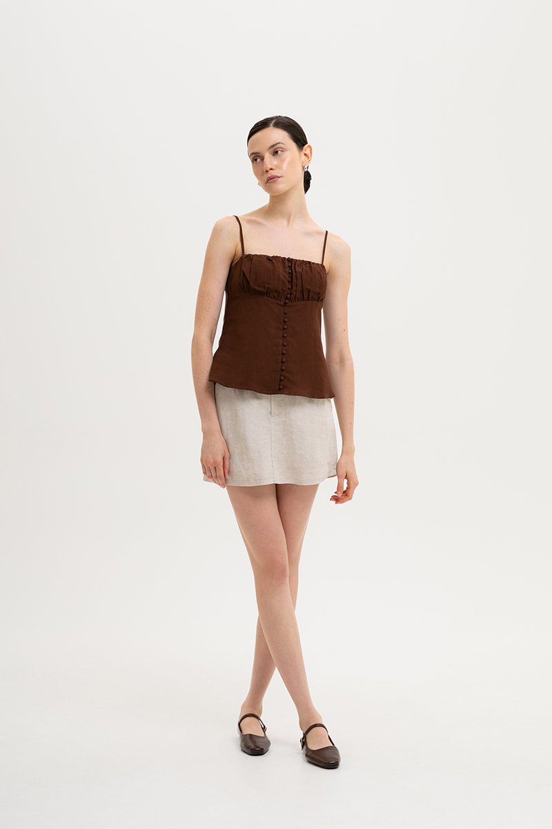 YASMINE RUCHED CAMI LINEN TOP