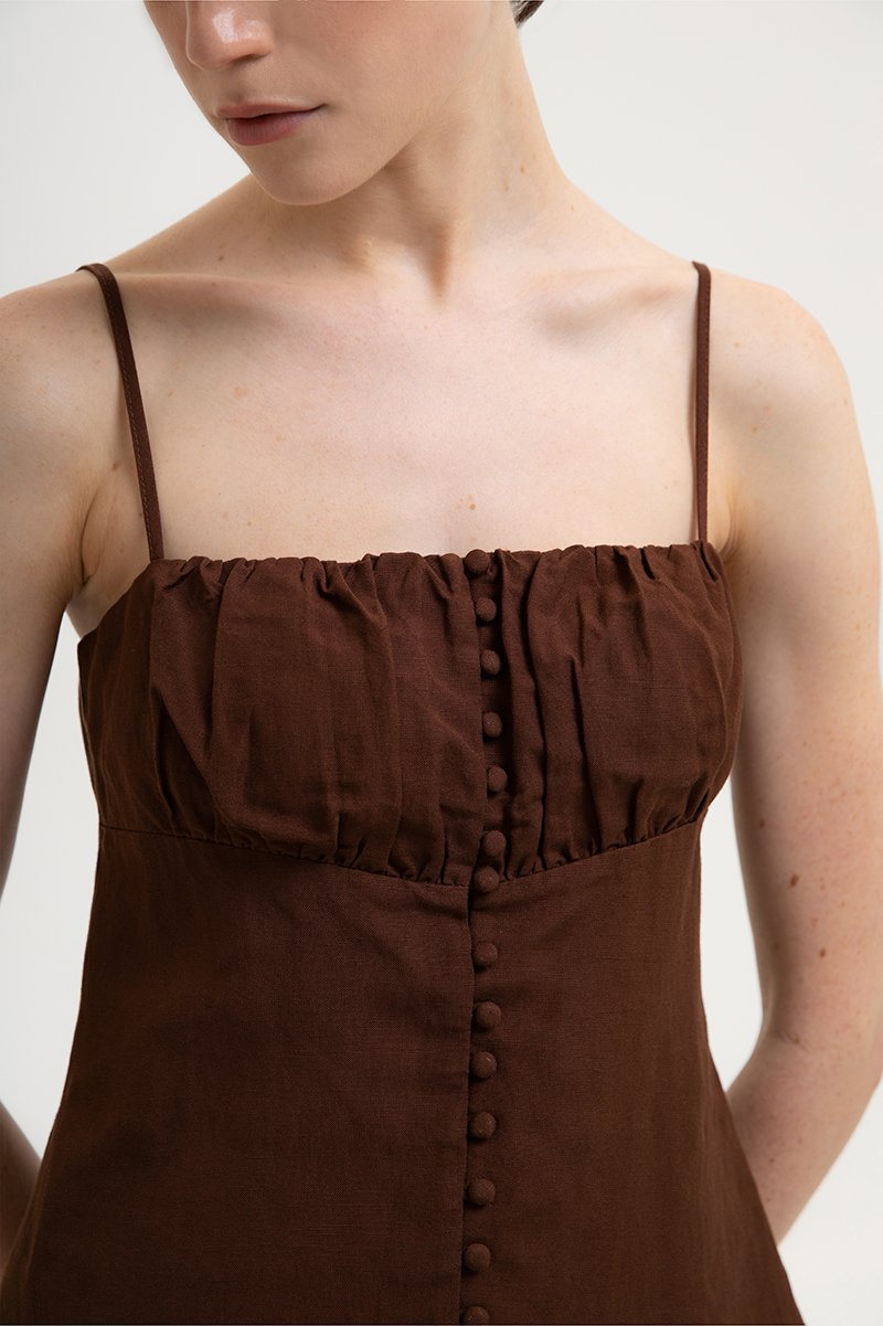 YASMINE RUCHED CAMI LINEN TOP
