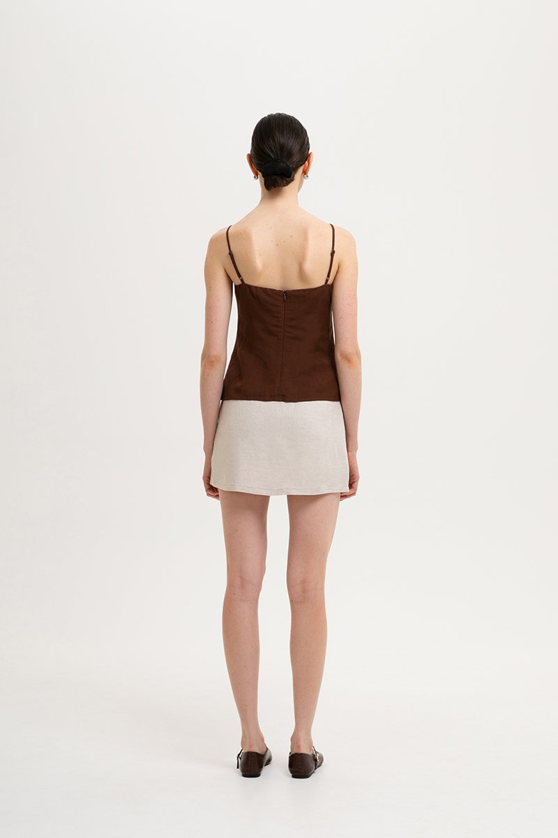 YASMINE RUCHED CAMI LINEN TOP