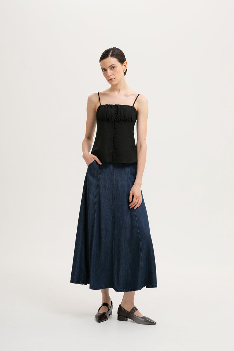 YASMINE RUCHED CAMI LINEN TOP