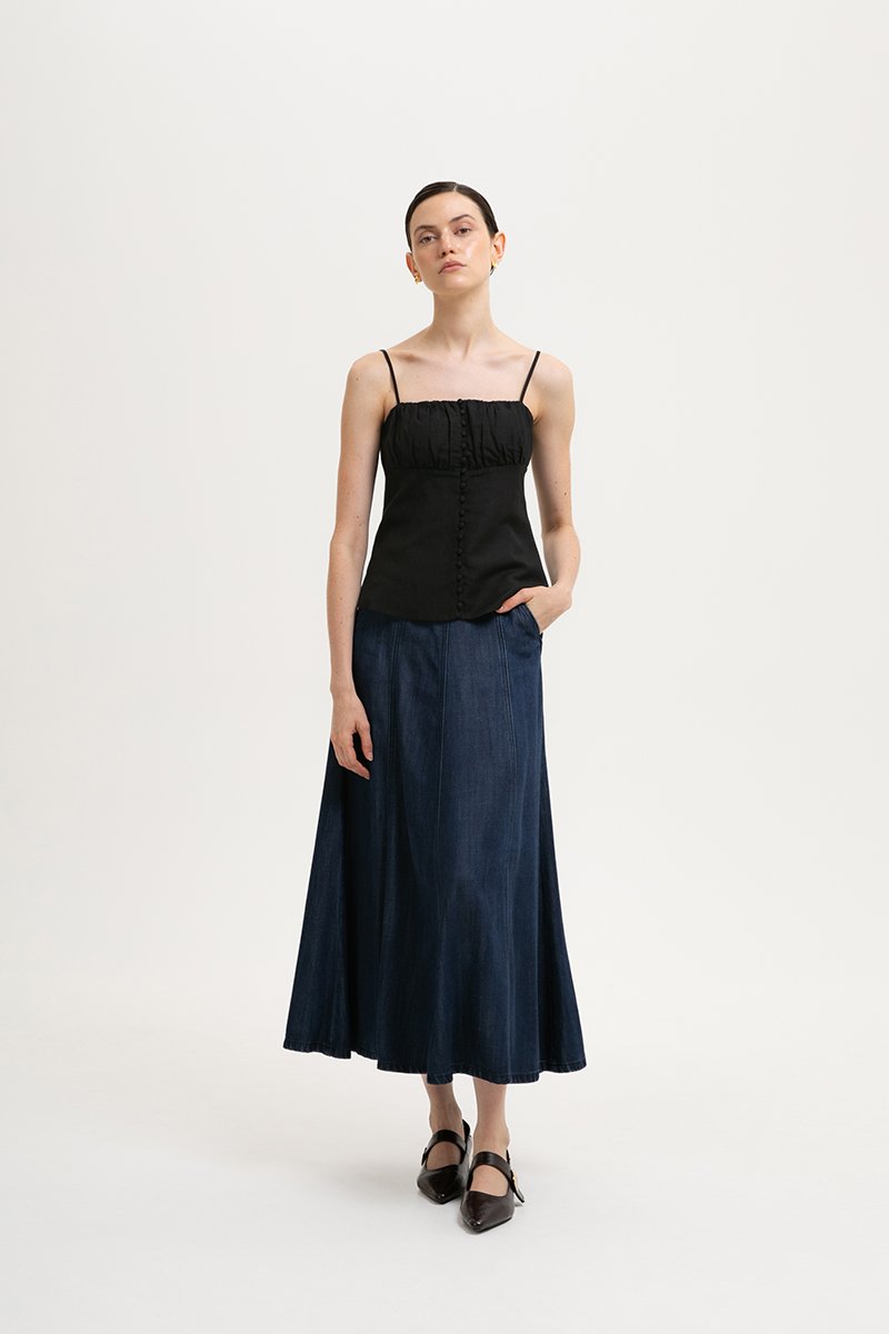 YASMINE RUCHED CAMI LINEN TOP